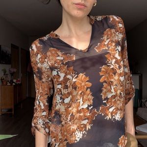 Ellen Tracy Sheer Floral Blouse
